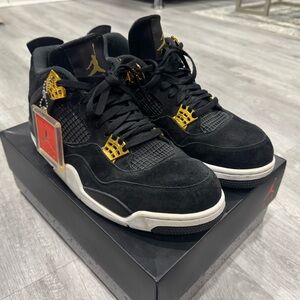 NIKE AIR JORDAN RETRO 4 ROYALTY BLACK SUEDE & GOLD MENS SIZE 12